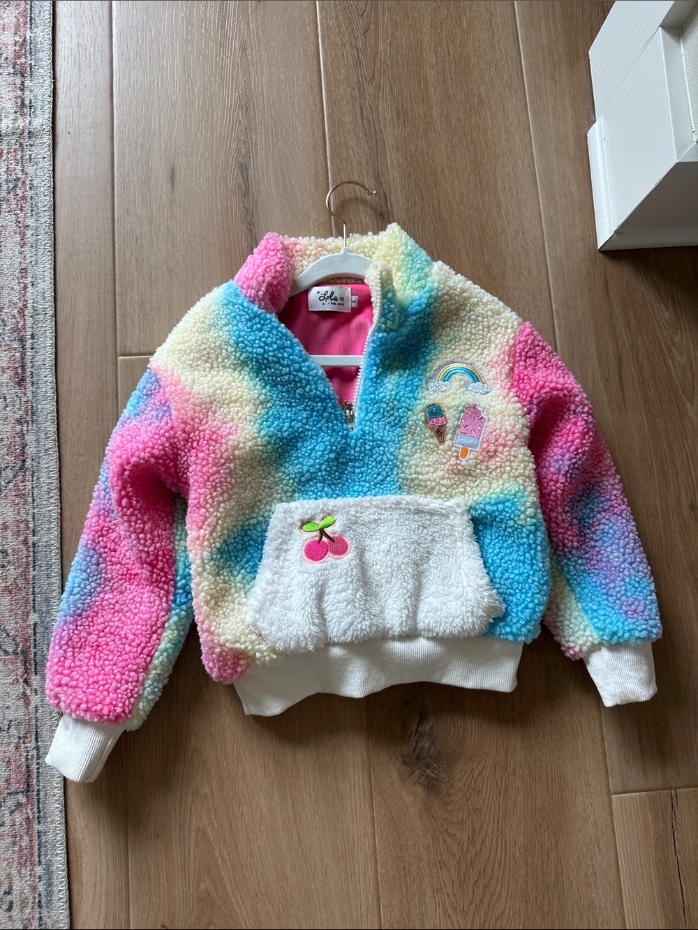 Lola + The Boys Rainbow Sherpa Pullover - Pink, Blue, Yellow